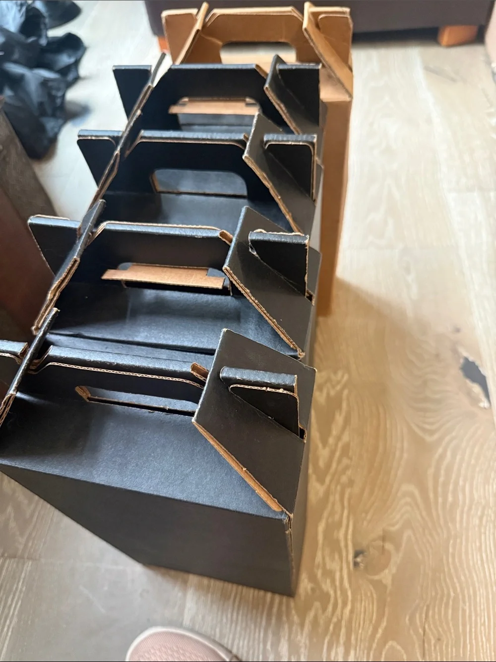 Wine Bottle Carrier with Handle in Black and Brown